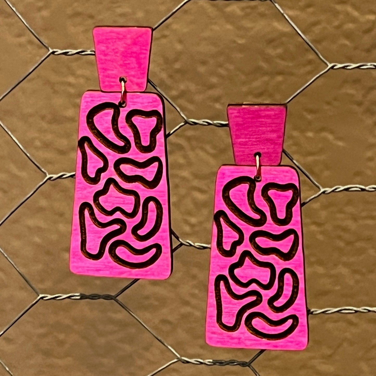 Leopard Print Outline 2-Part Rectangle Dangle Earrings - Glowforge