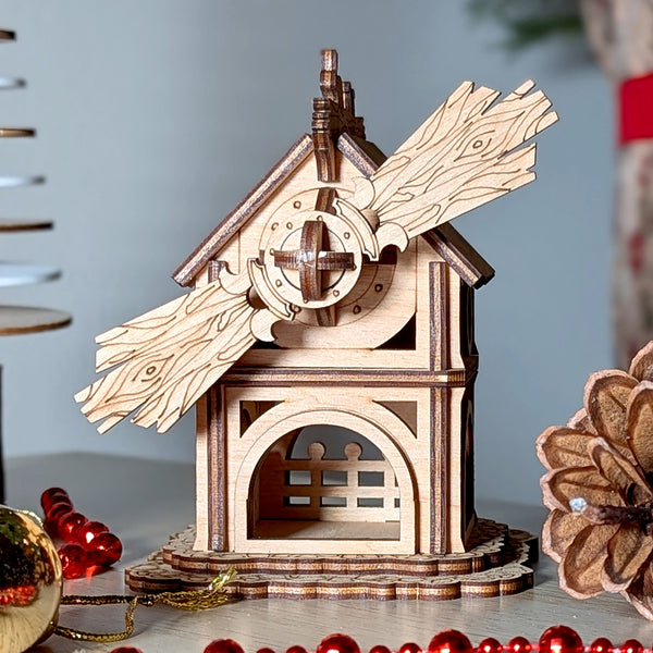 Magic Forest Wooden Windmill House with Rotating Blades