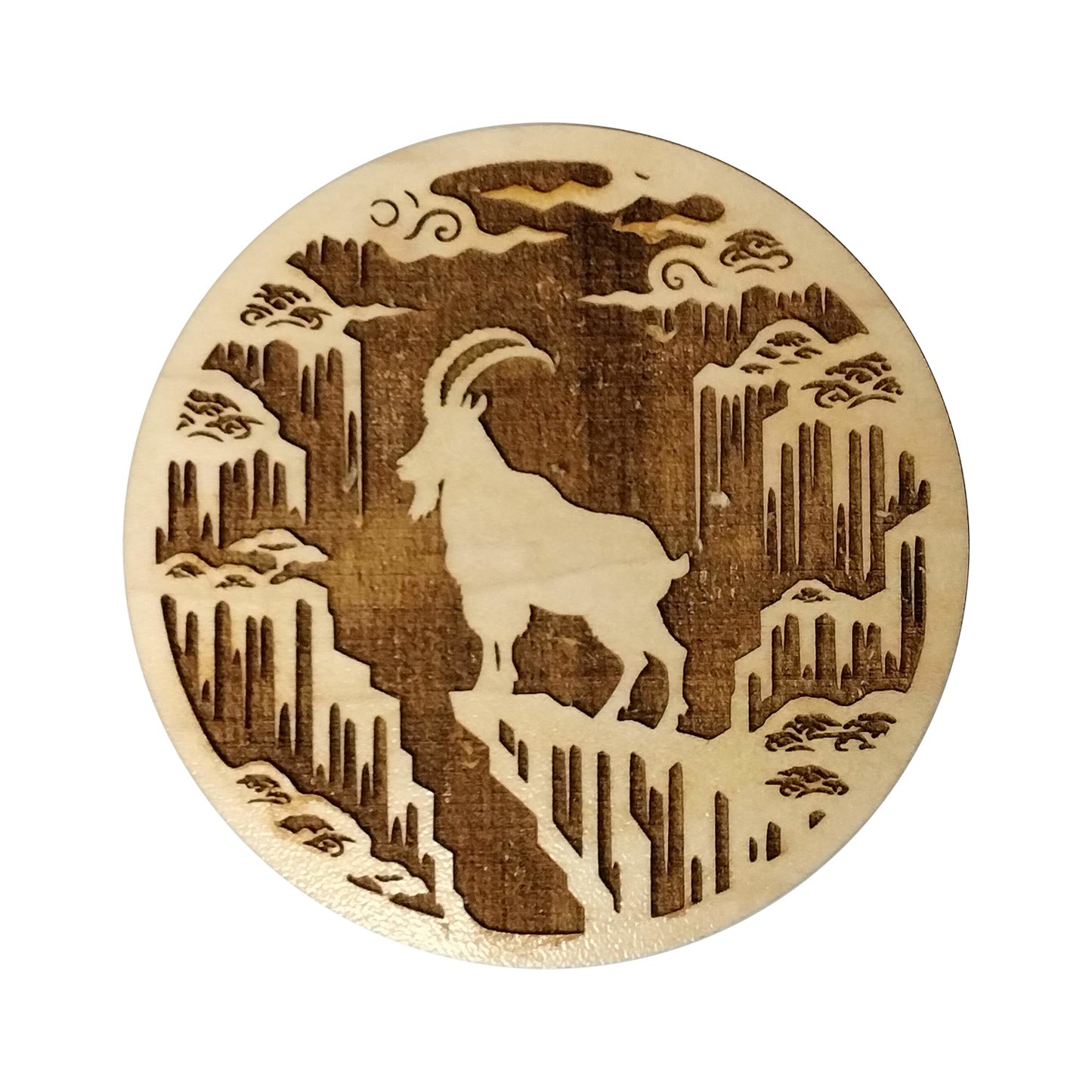Magnificent Mountain Goat on a Round Coaster
