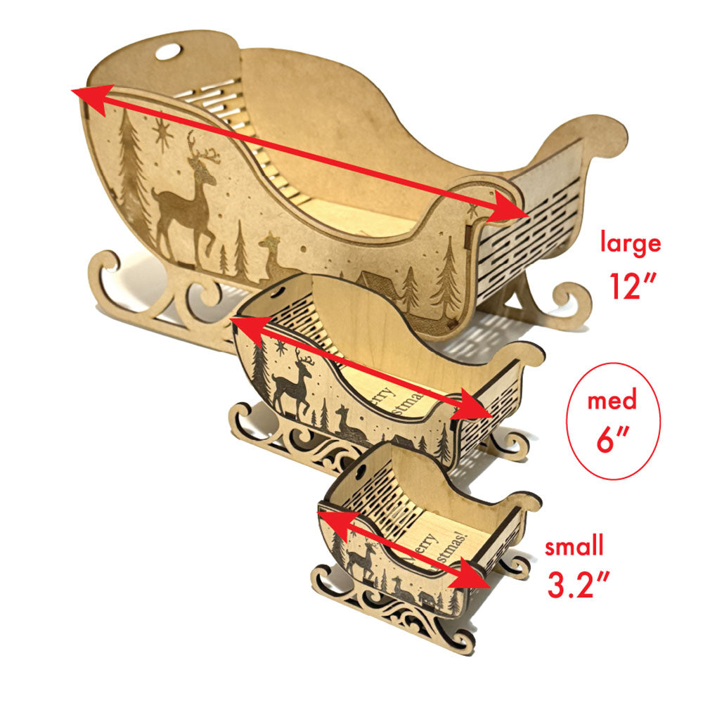 Medium Living Hinge Christmas Sleigh Gift Basket (Medium Proofgrade) - Glowforge
