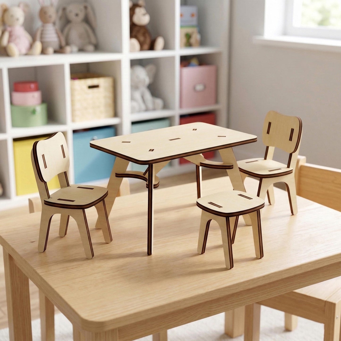 Mid-Century Table & Chairs - Dollhouse Furniture - Glowforge