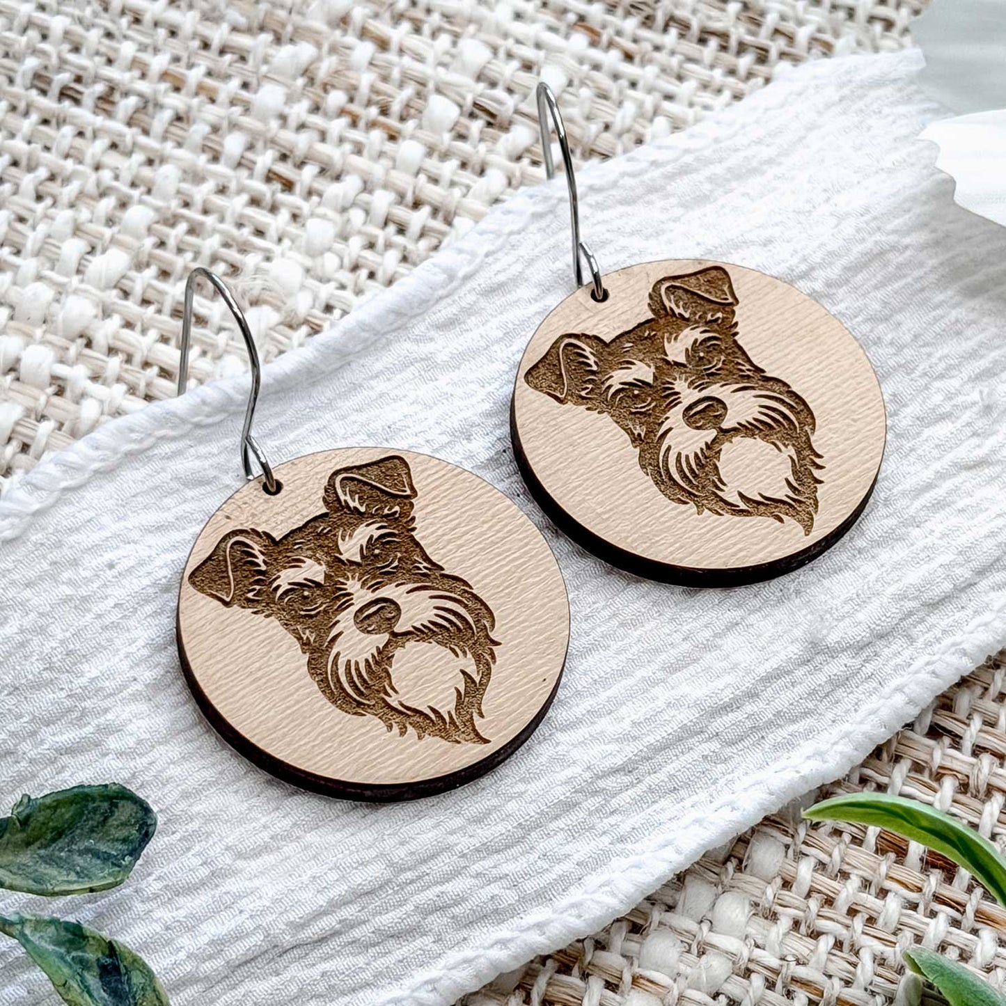 Miniature Schnauzer Engraved Disc Earrings - Glowforge