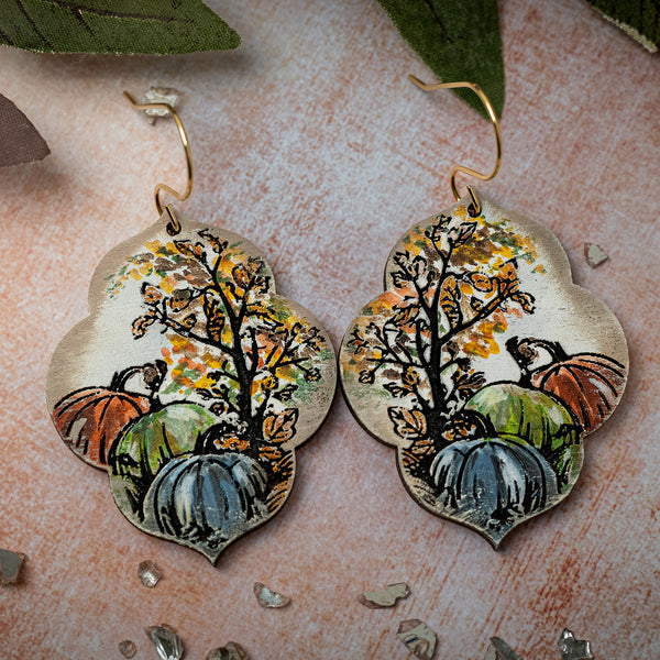 Moroccan Shaped Fall Pumpkin Scene Earrings – Glowforge Shop