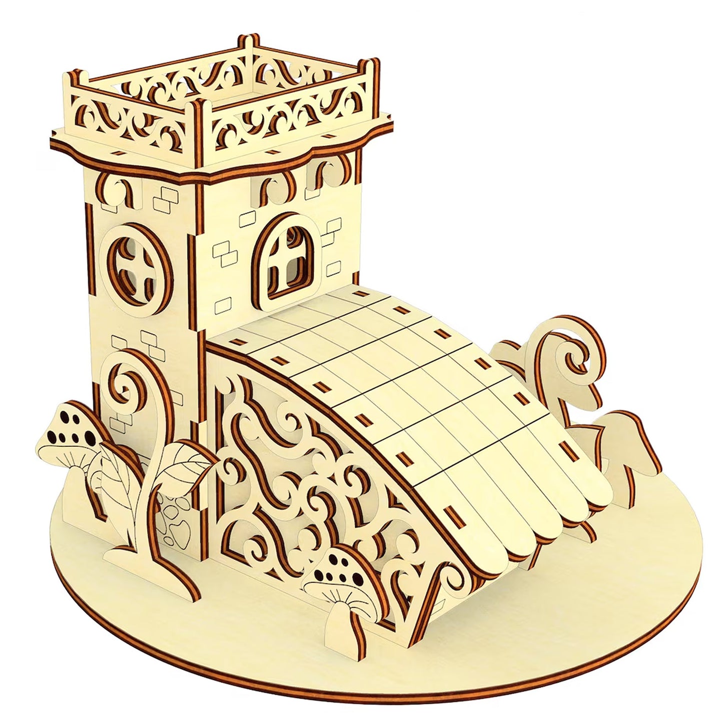 Mushroom Fairy House with a Tower Miniature - Glowforge