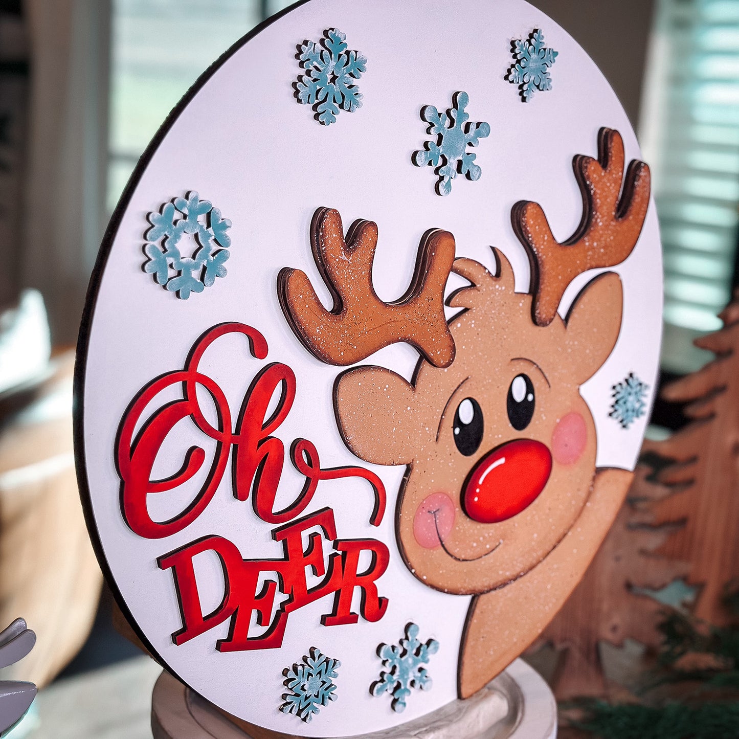 "Oh Deer" Reindeer Round Door Hanger - Glowforge