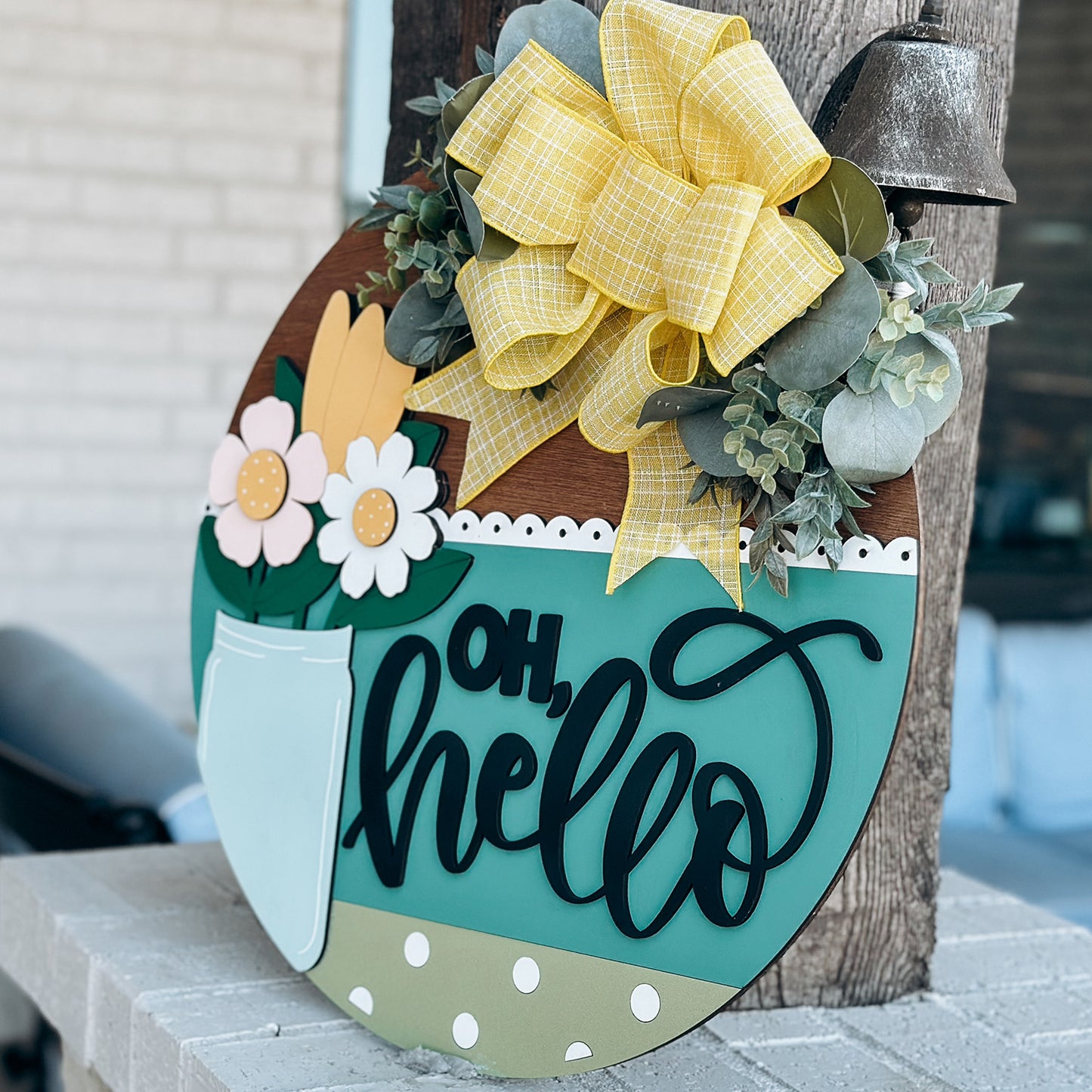 Oh Hello Mason Jar Floral Door Hanger - Glowforge