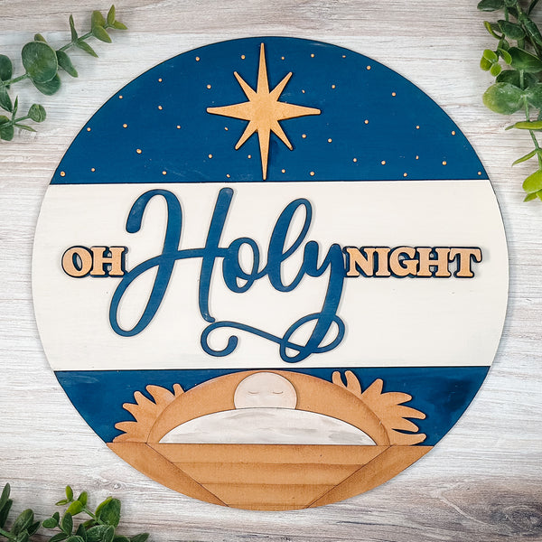 Oh Holy Night Nativity Scene Baby Jesus and Star of Bethlehem Round Ho ...