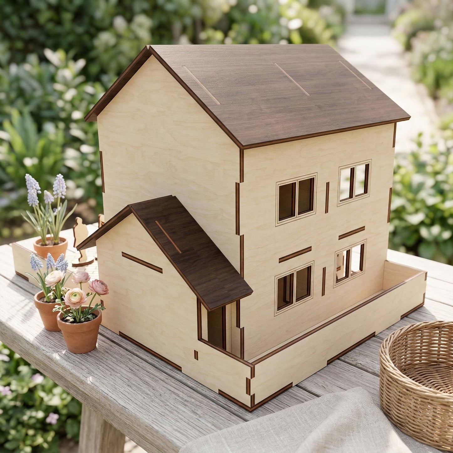 Open Back Modern Dollhouse - Miniature House with Character Figures - Glowforge