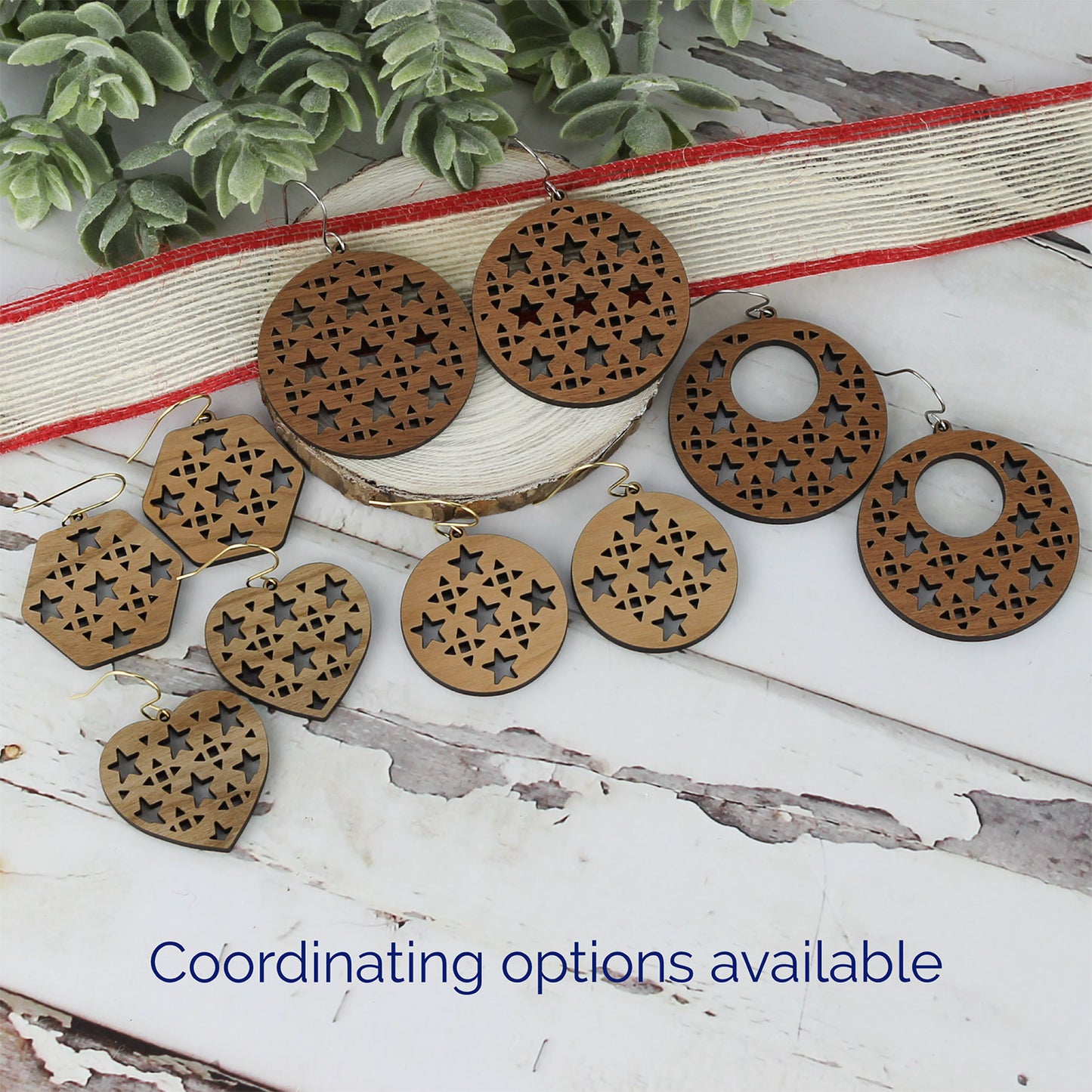 Open Circle Star Rattan Patterned Earrings (Large) - 4th of July Dangle Earrings - Patriotic Earrings - Glowforge