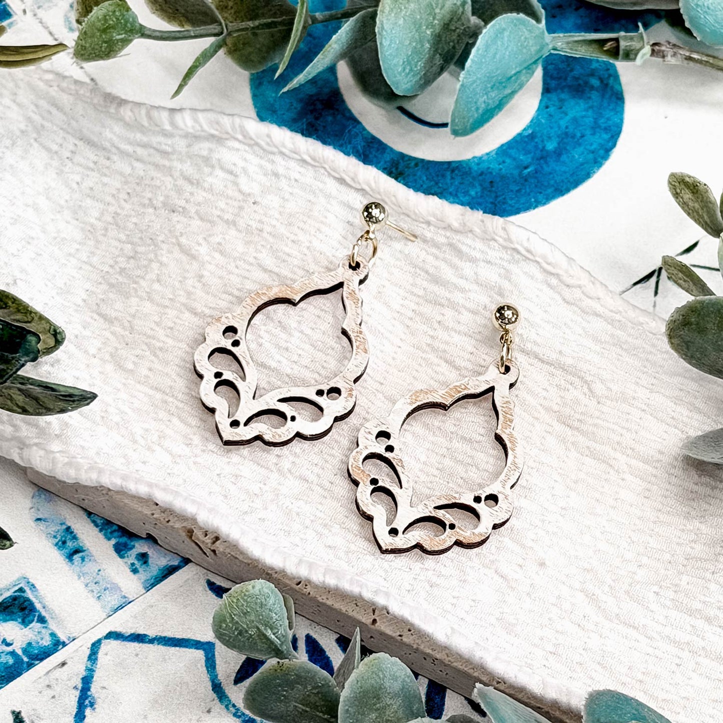 Ornate Scroll Teardrop Earrings - Glowforge