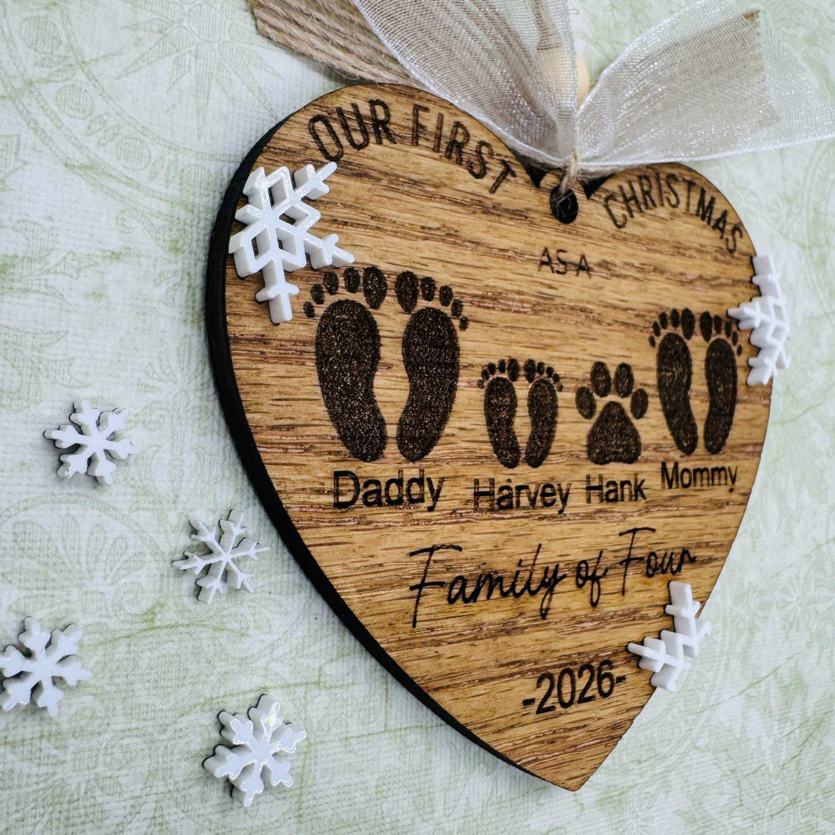 Our First Christmas as a Family of 4 Editable 2-Layer Ornament - Glowforge