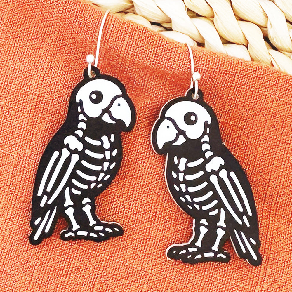 Parrot Bird Skeleton Halloween Earrings - Glowforge