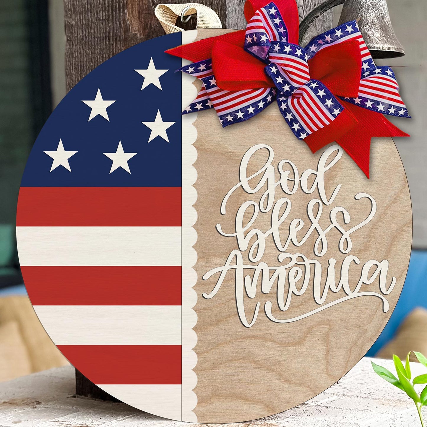 Patriotic USA Flag Layered Round Door Sign - Glowforge