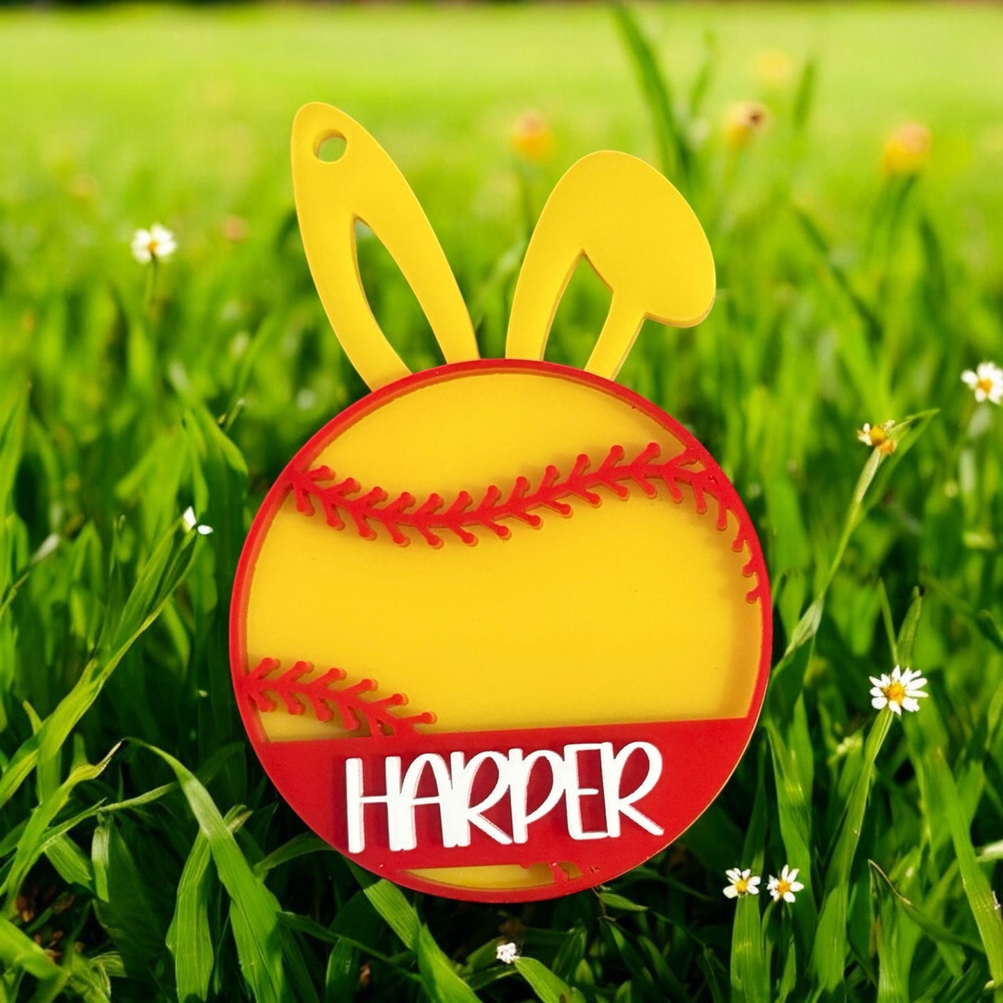 Personalizable Baseball Bunny Easter Basket Tag - Glowforge