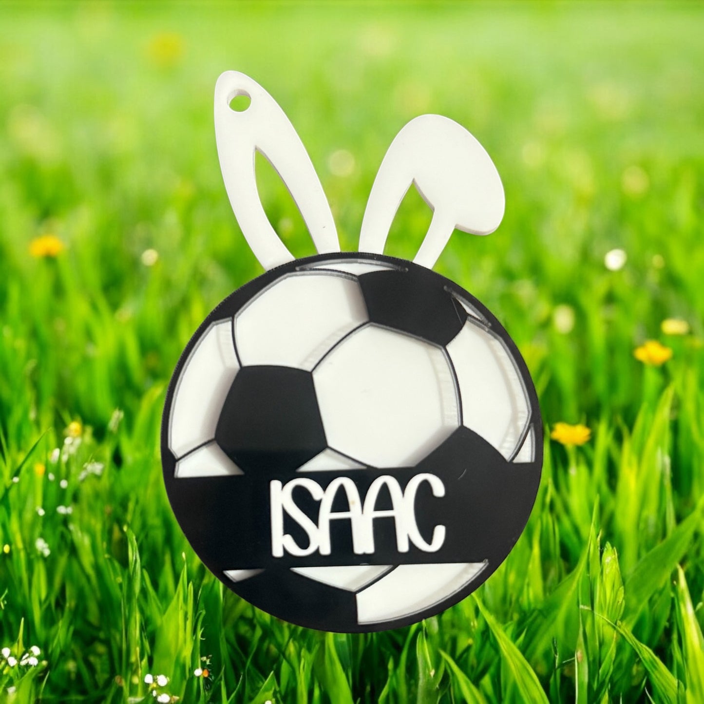 Personalizable Soccer Ball Bunny Easter Basket Tag