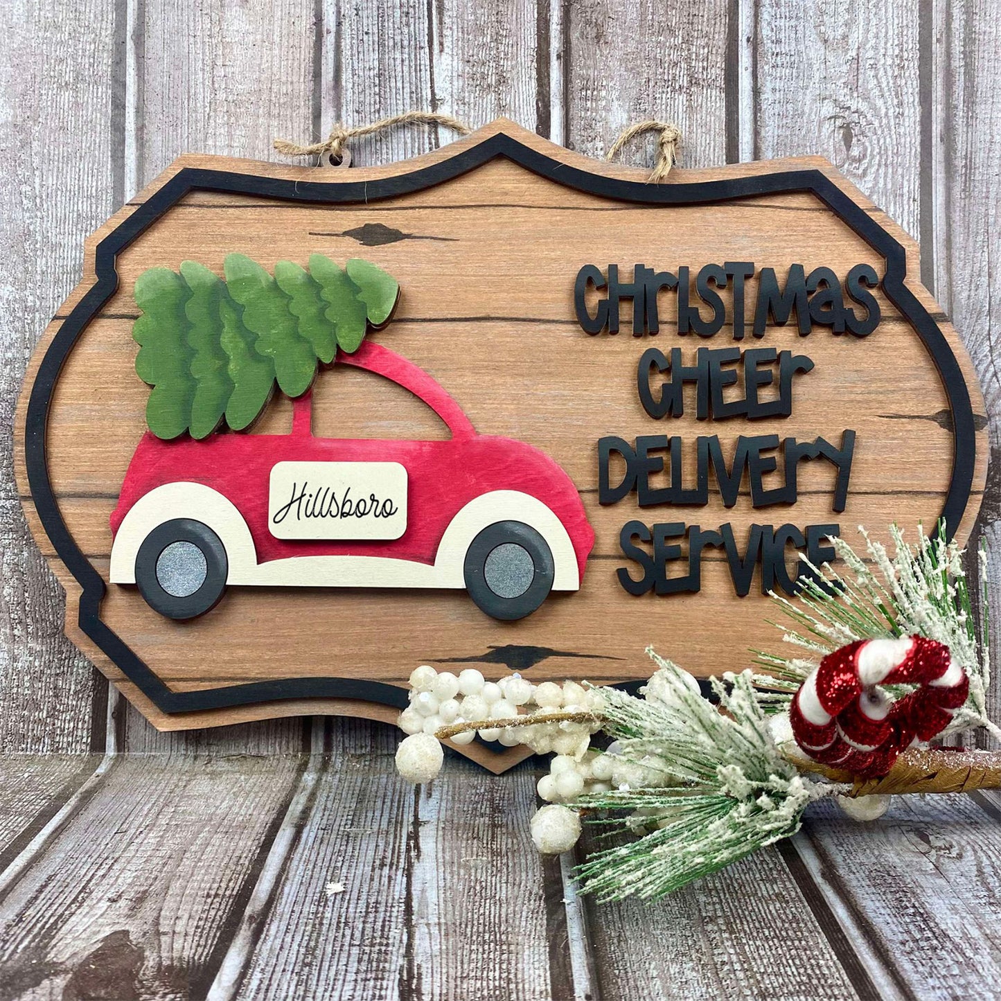 Personalizable Vintage Car Christmas Sign - Glowforge