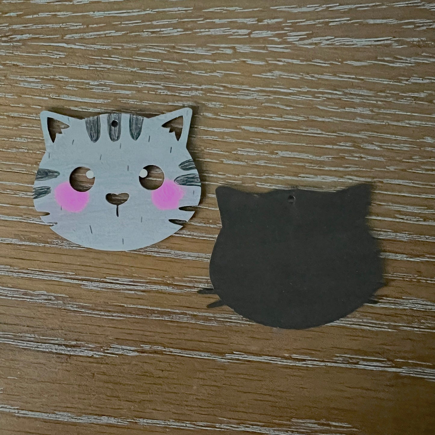 Personalizable Wooden Paint Me Cat Charm Engravable Name Tag