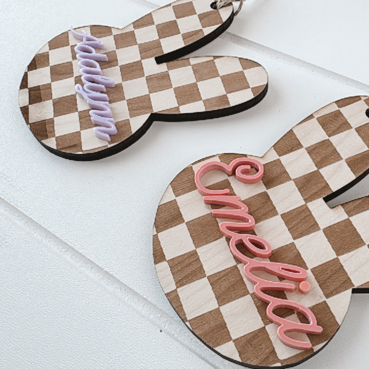 Personalized Checkered Bunny Easter Basket Tag