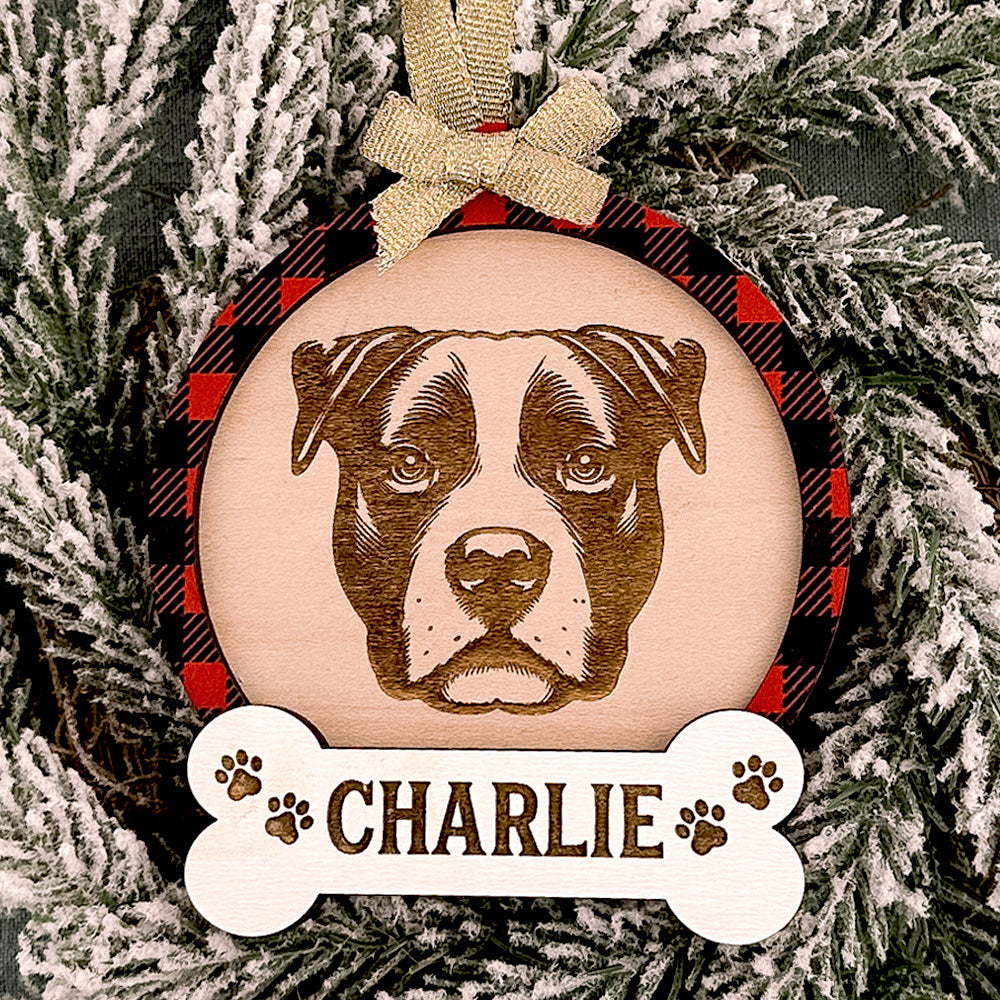 Pitbull Dog Customizable Christmas Ornament - Glowforge