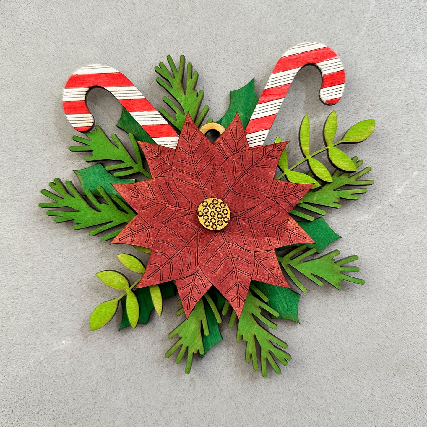 Poinsettia and Pine Layered Christmas Ornament - Glowforge