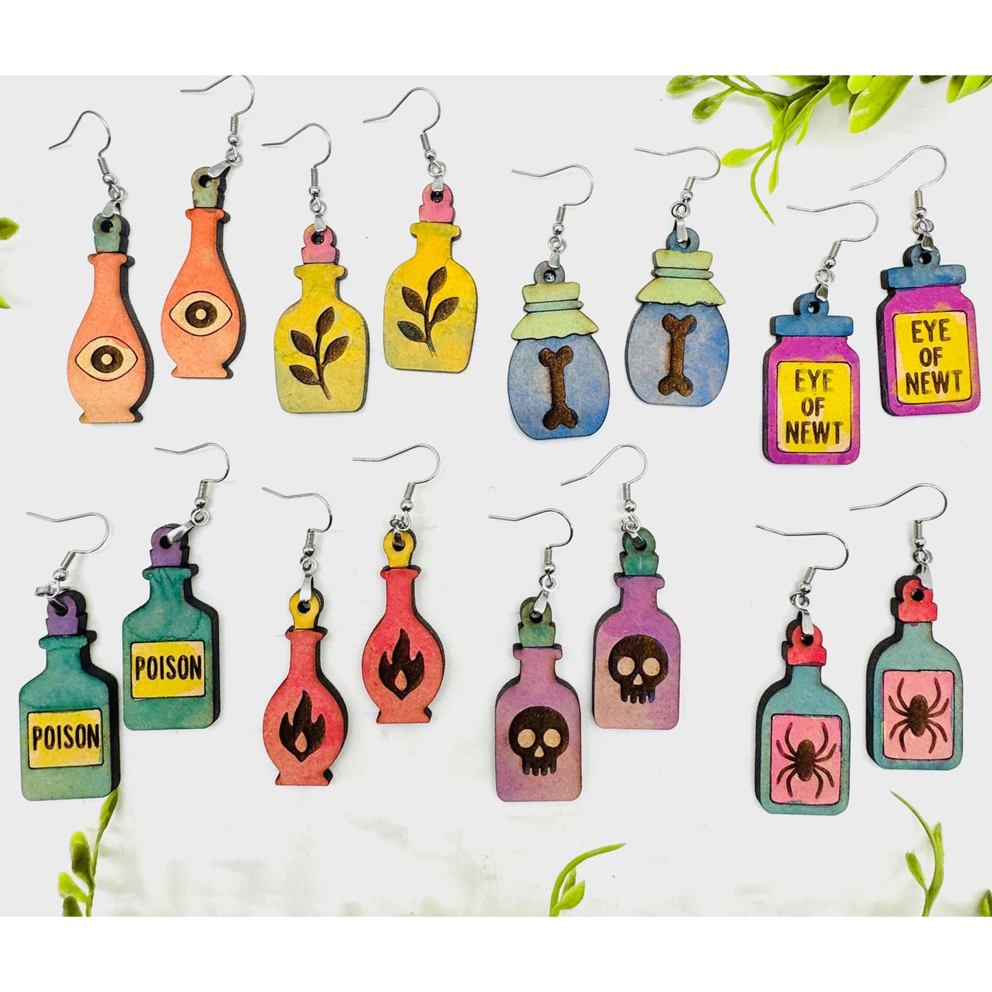 Potion Shelf Display Stand with Set of 8 Potion Earrings - Glowforge