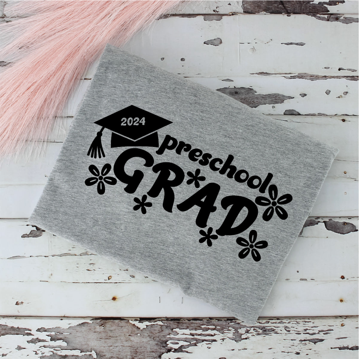 Preschool Grad Graphic with Cap, Year, and Flowers