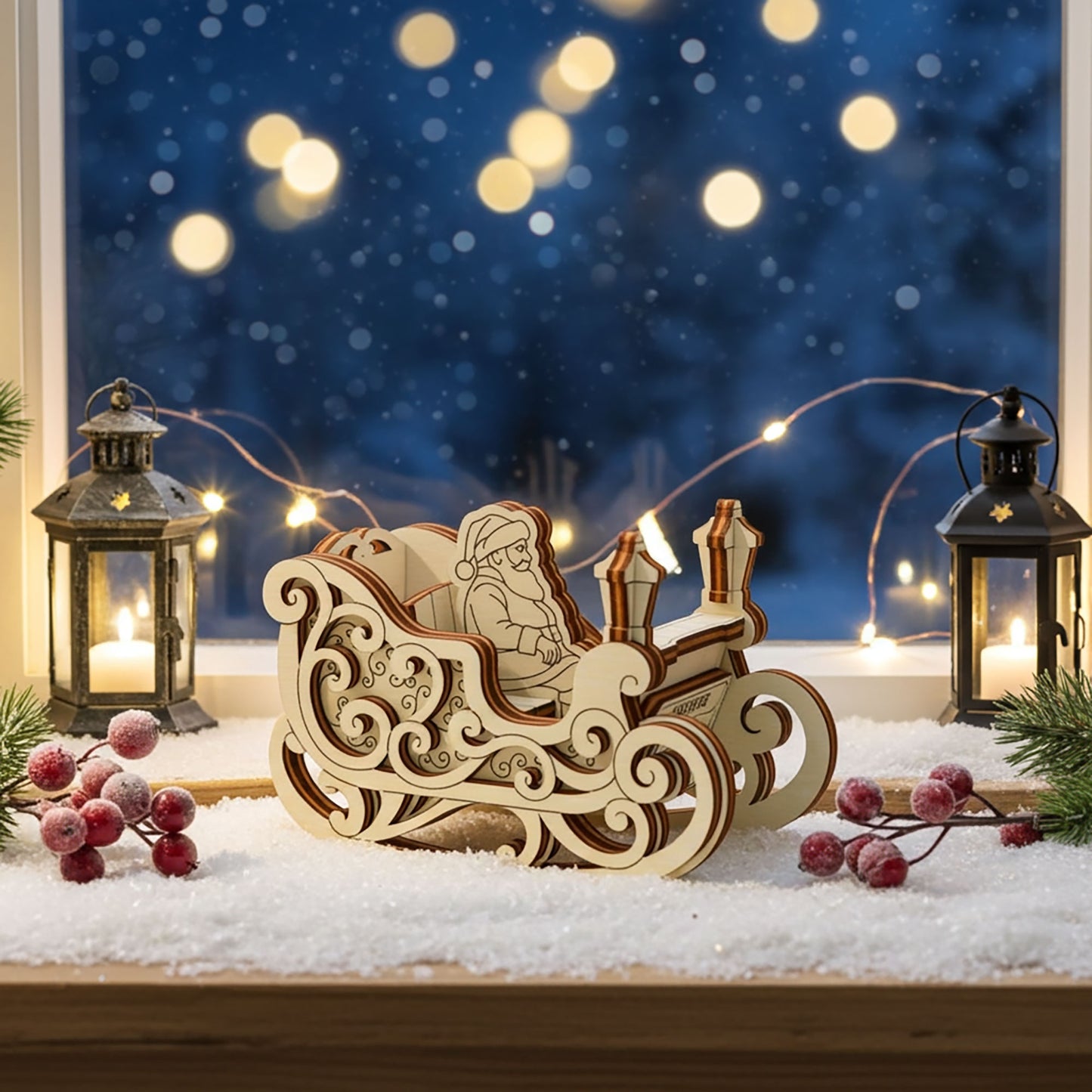 Rocking Sleigh with Santa Claus - Festive Christmas Decoration - Glowforge