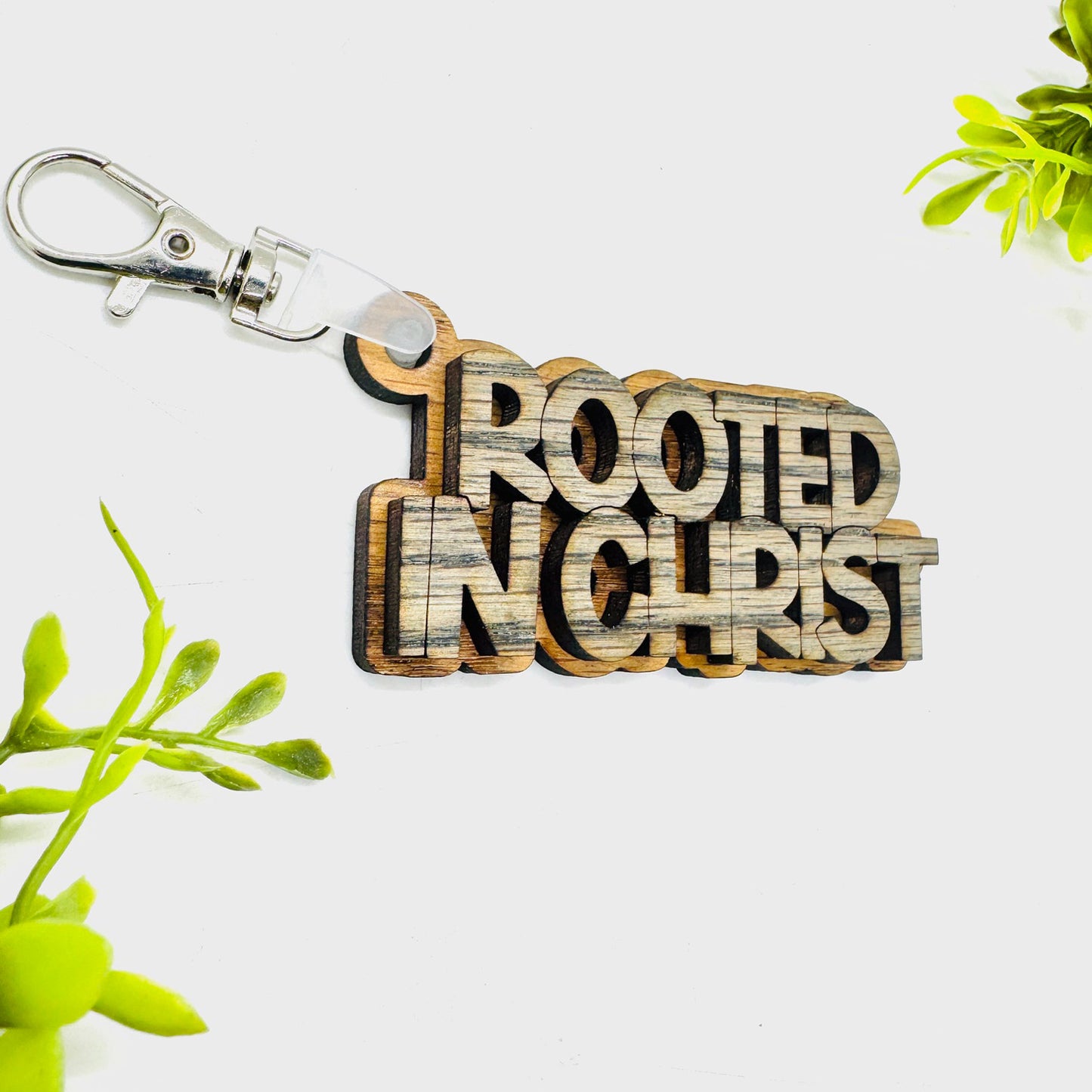 Rooted in Christ 2-Layered Keychain Car Charm Ornament Bag Tag - Glowforge