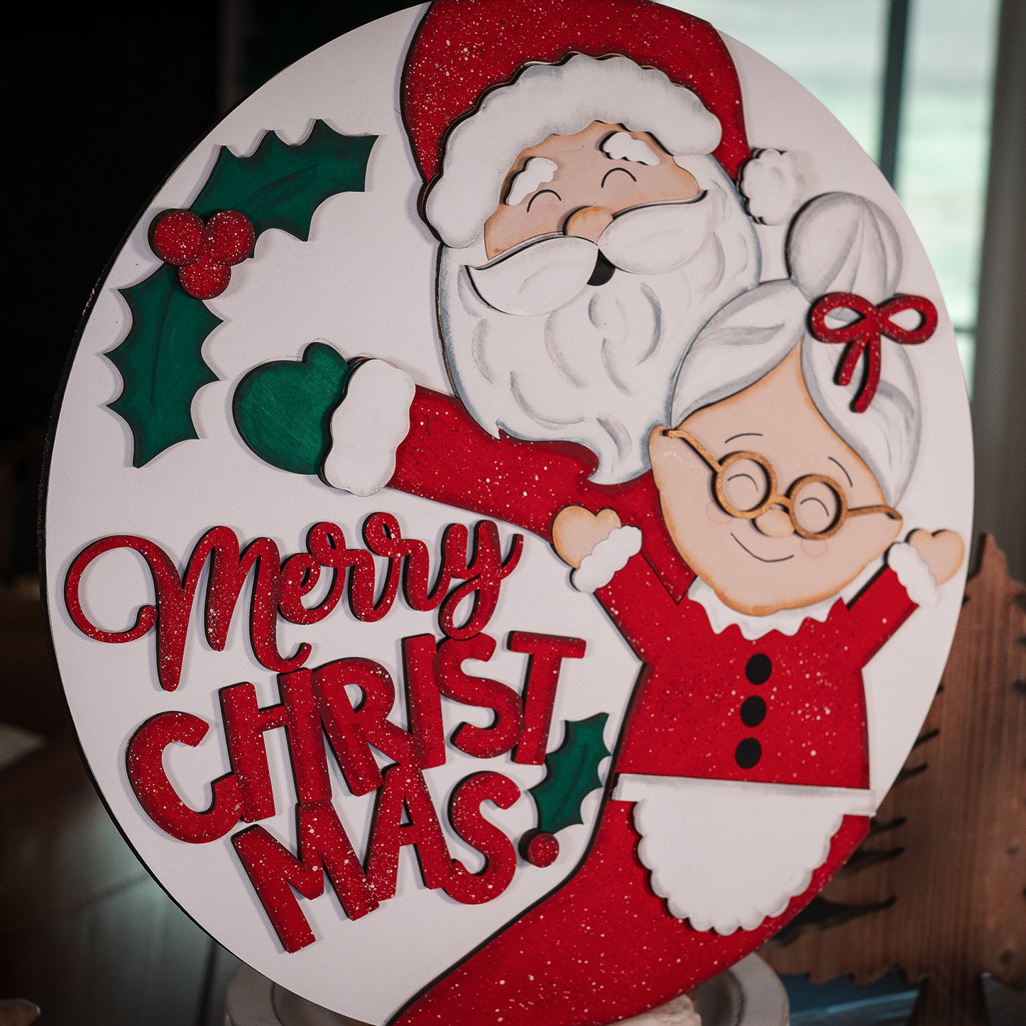 Santa and Mrs. Claus Round Door Hanger - Glowforge