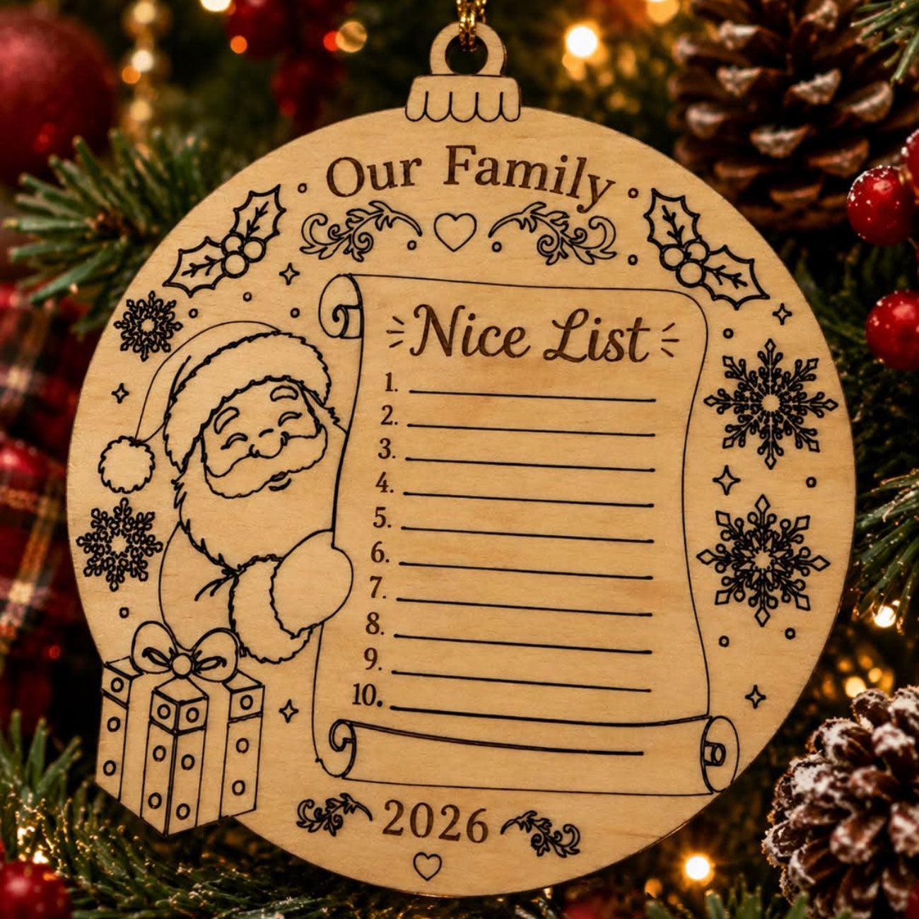 Santa's Nice List Ornament For Family Names and Personalization (Set of 2) - Glowforge