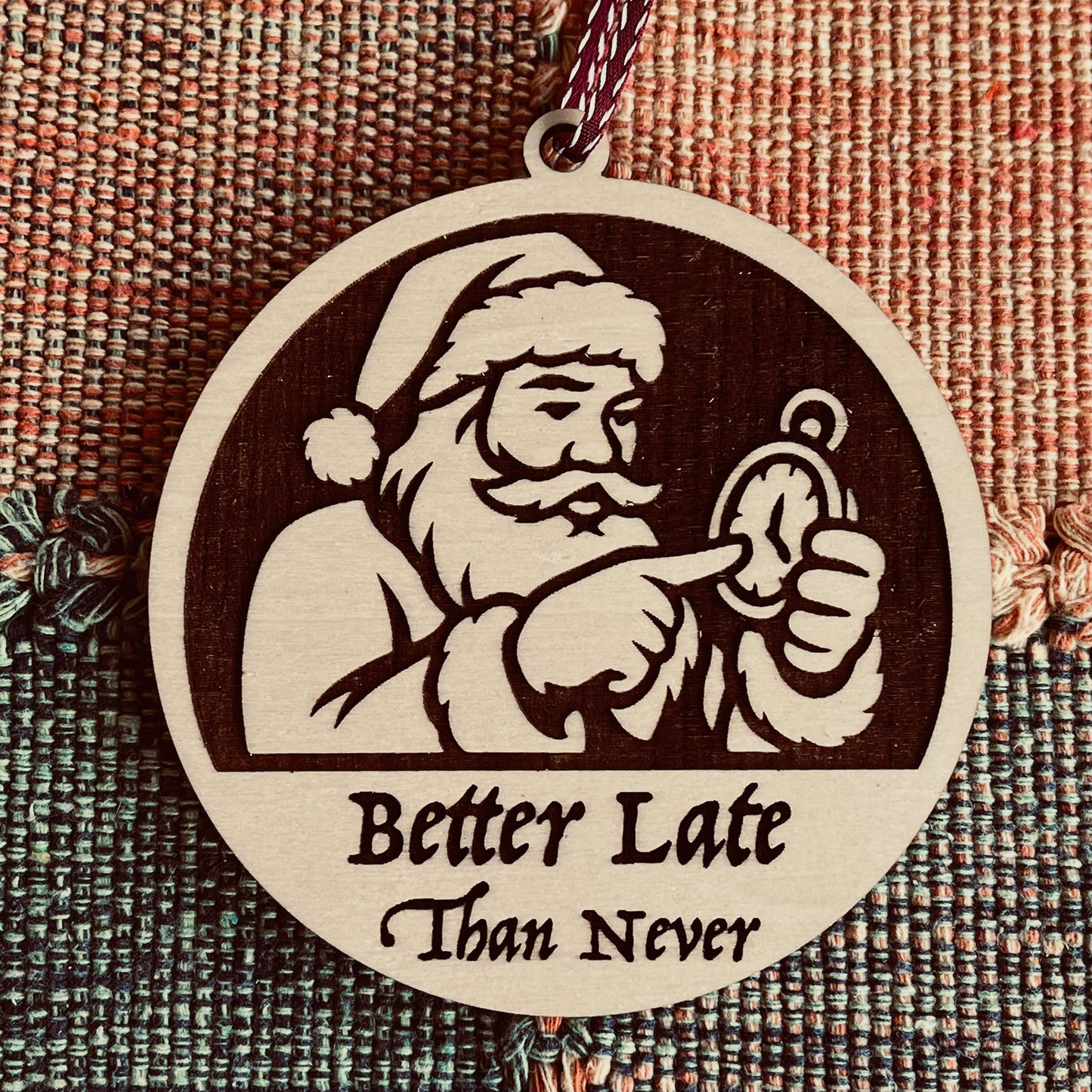 Santa’s Running Behind Christmas Ornament - Glowforge