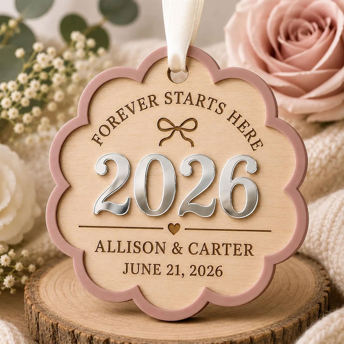 Scalloped 2026 Wedding Ornament - Glowforge