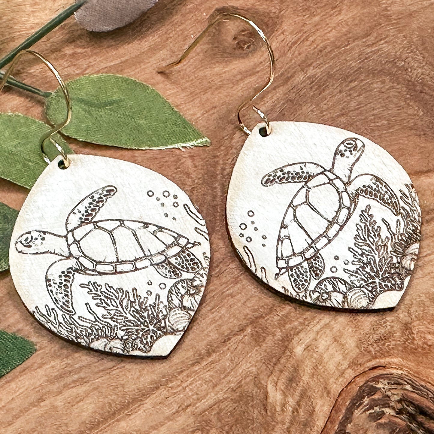 Sea Turtle Teardrop Dangle Earrings - Glowforge