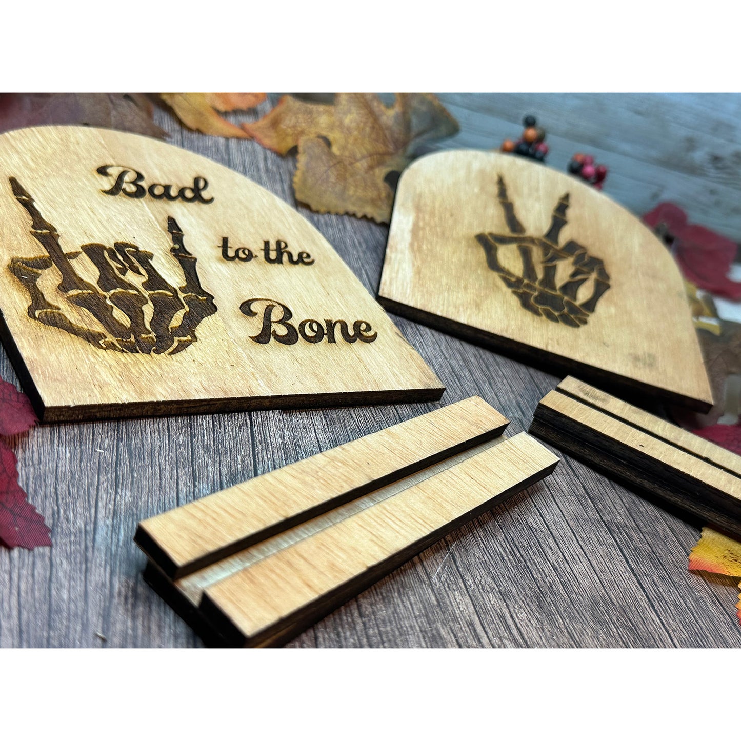 Skeleton Peace Sign / Bad to the Bone Halloween Decor Set: Table Decor or Tiered Tray Decor - Glowforge