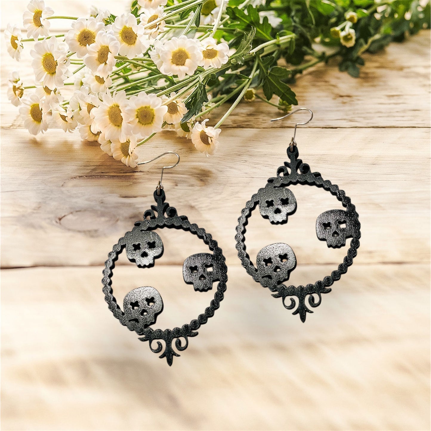 Skull Picture Frame Halloween Earrings - Glowforge