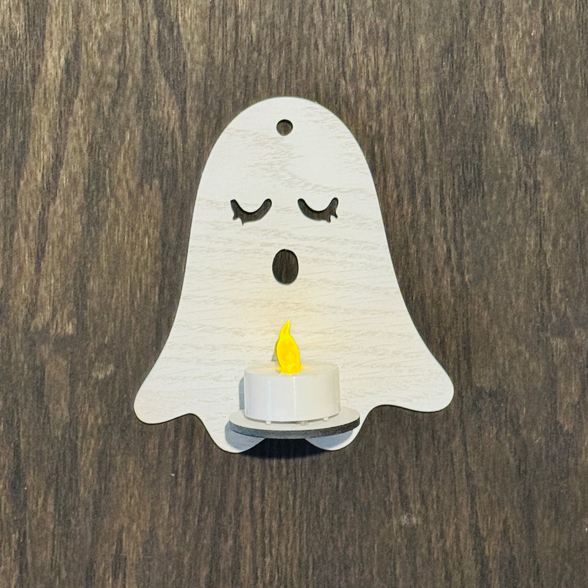 Sleepy Ghost LED Tea Light Candle Holder - Halloween Wall Decor - Glowforge