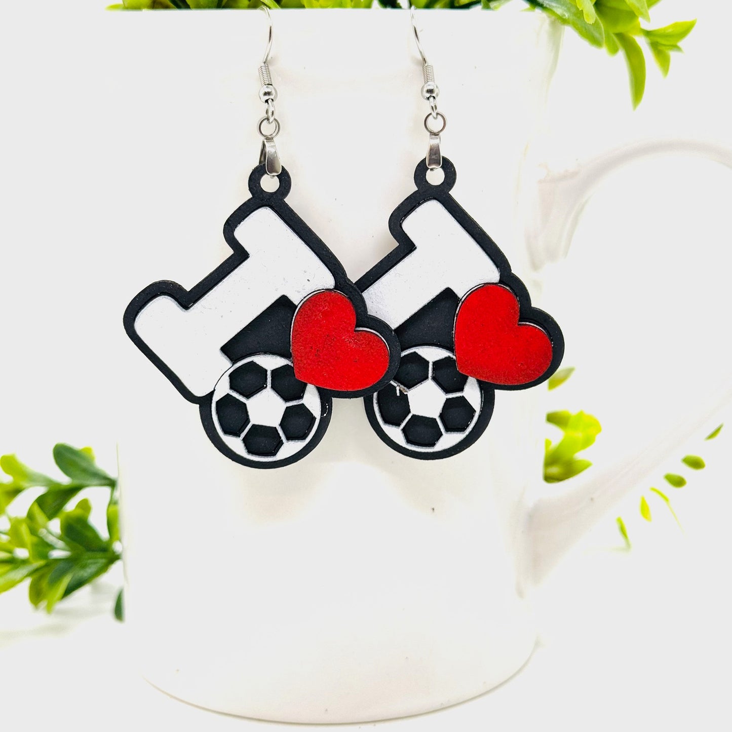 Soccer I Love Sports Earrings - Team Spirit Game Day Jewelry - Glowforge