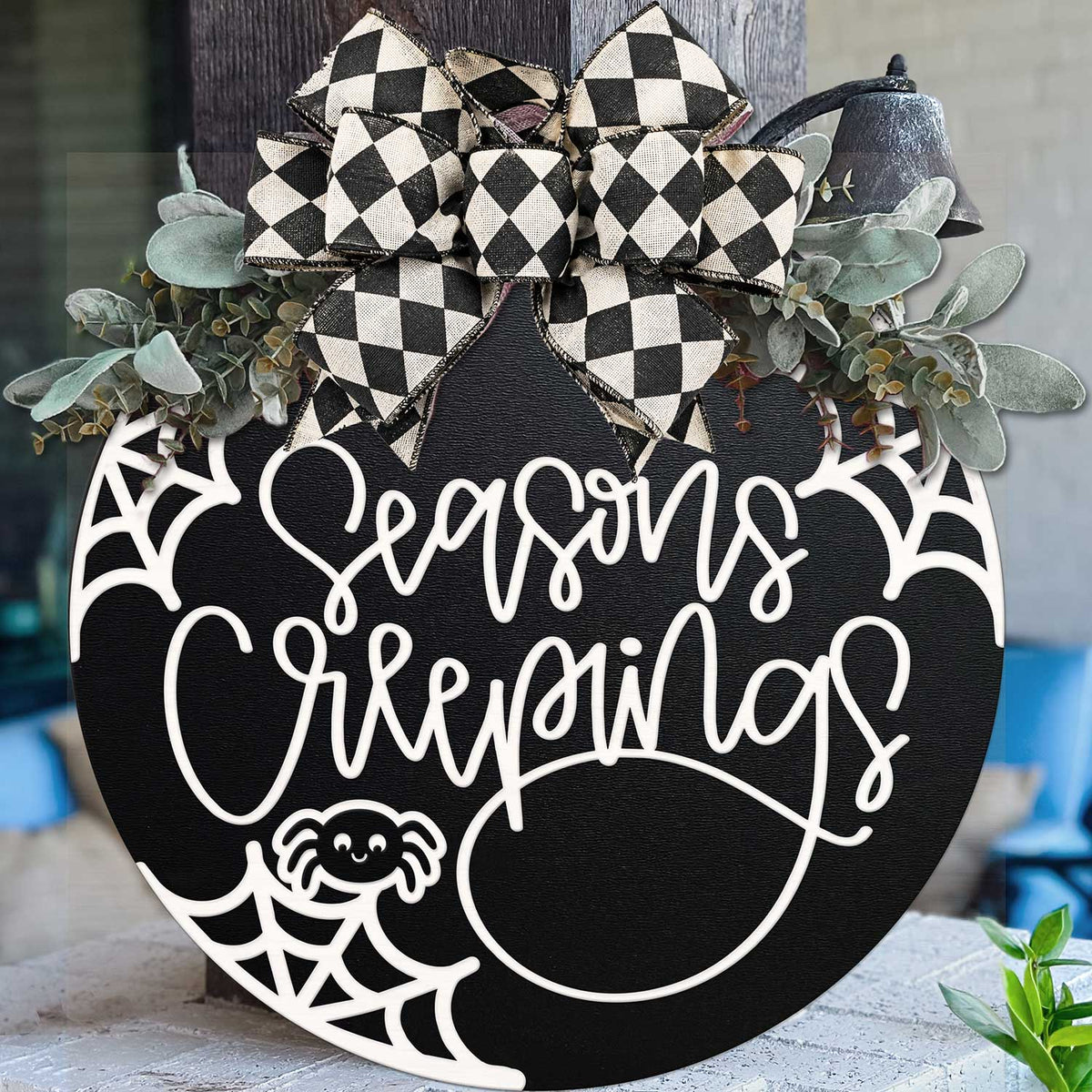 Spooky Season’s Greetings Spiderweb Door Sign - Glowforge