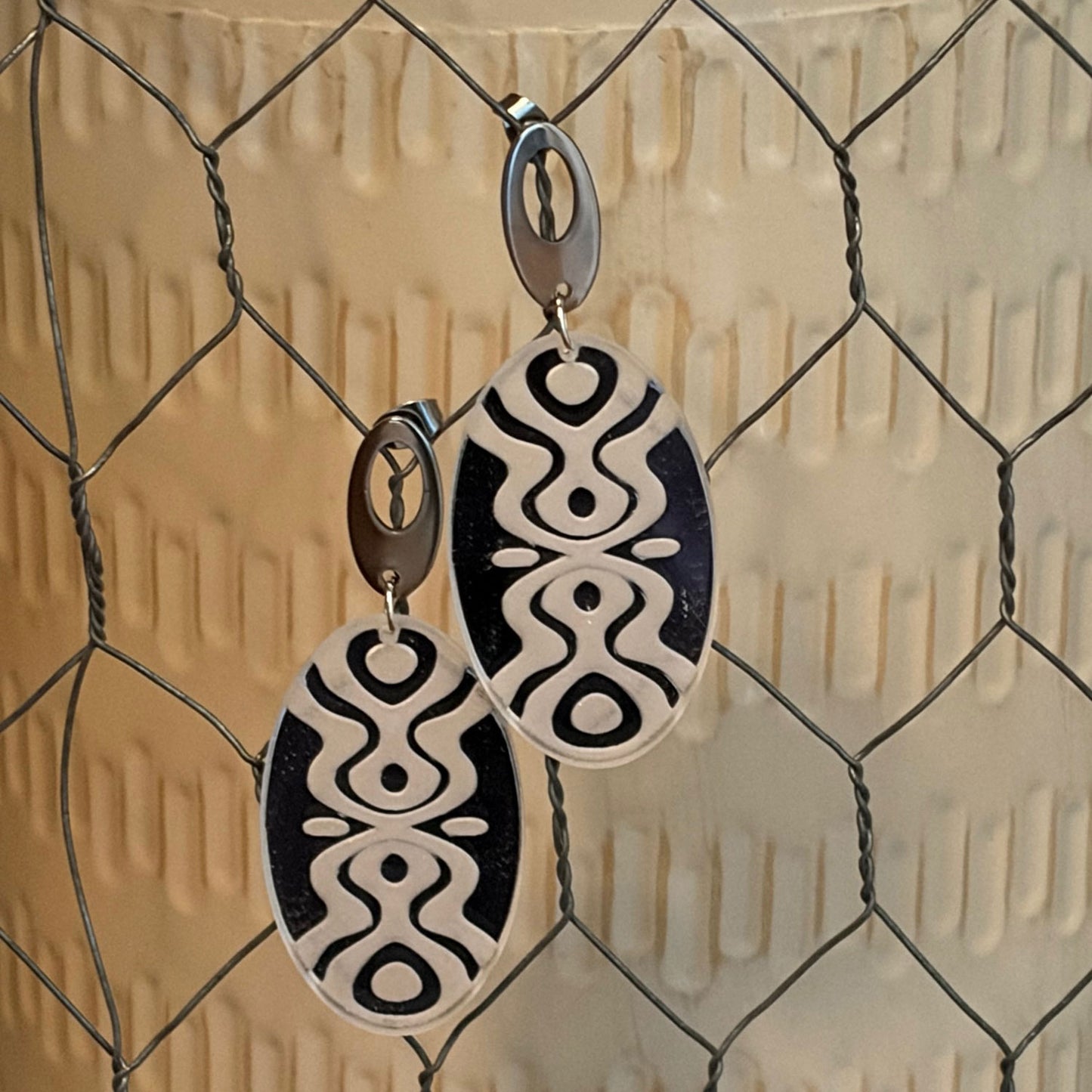 Squiggle Design Oval Dangle Earrings - Glowforge