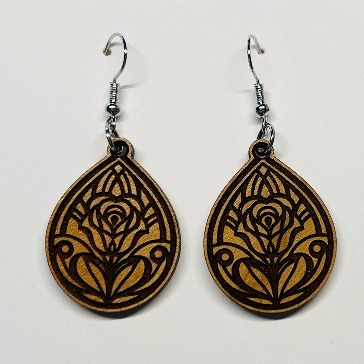Stylized Rose Teardrop Earrings - Glowforge