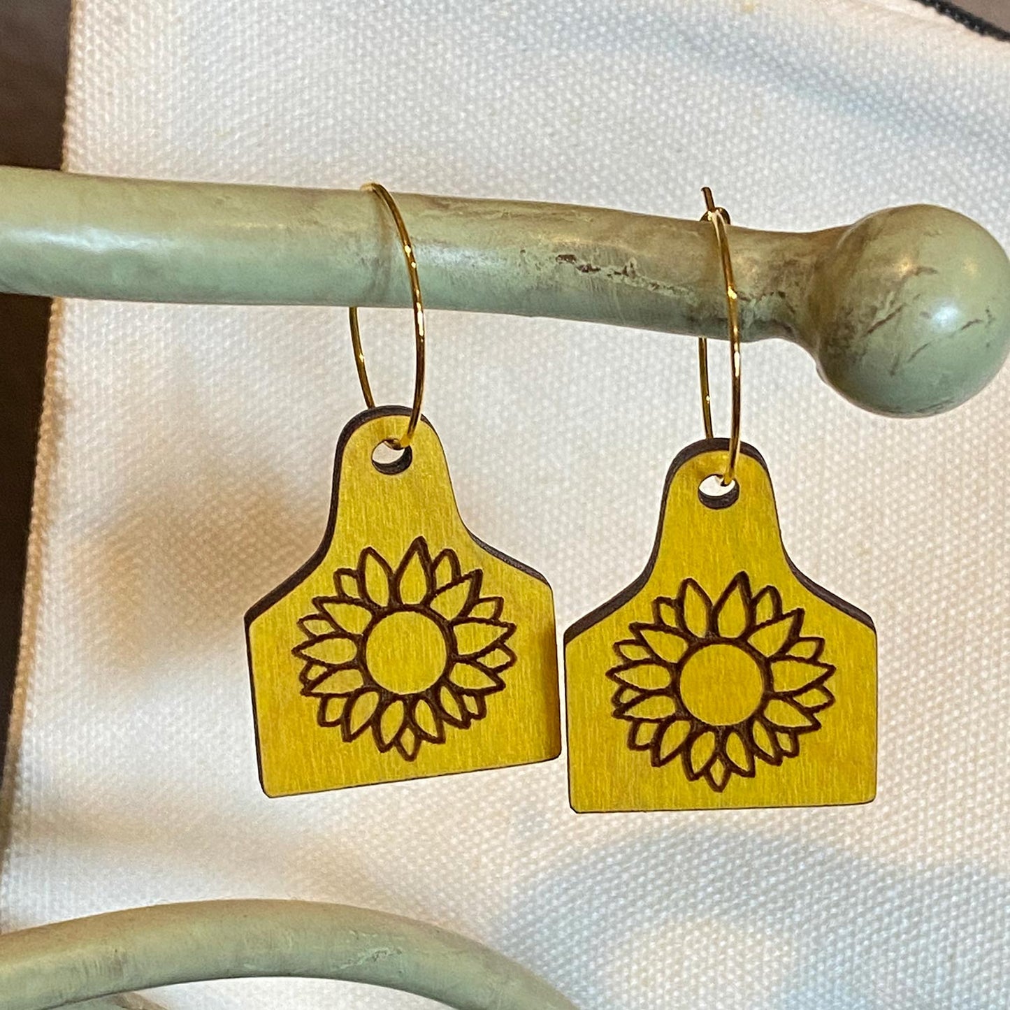 Sunflower Tag Hoop Earrings - Glowforge