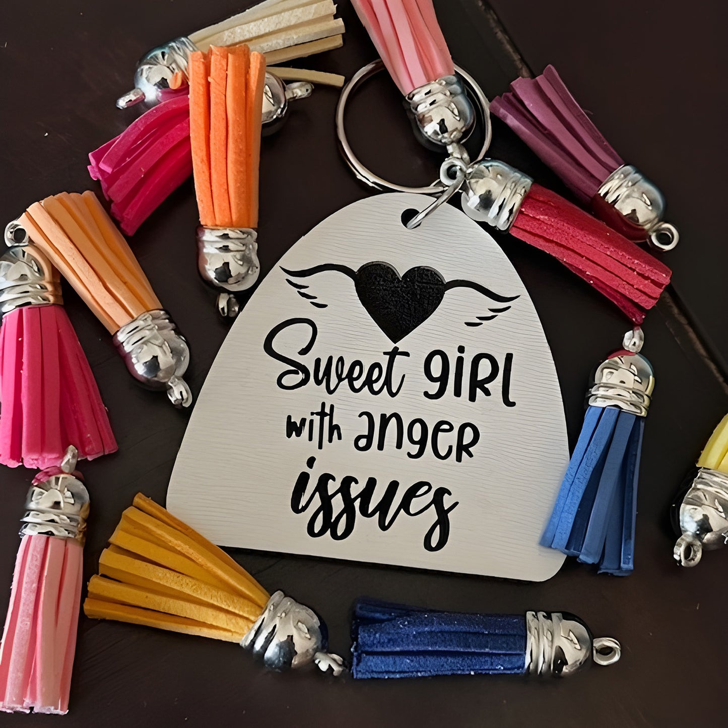Sweet Girl with Anger Issues Keychain - Glowforge