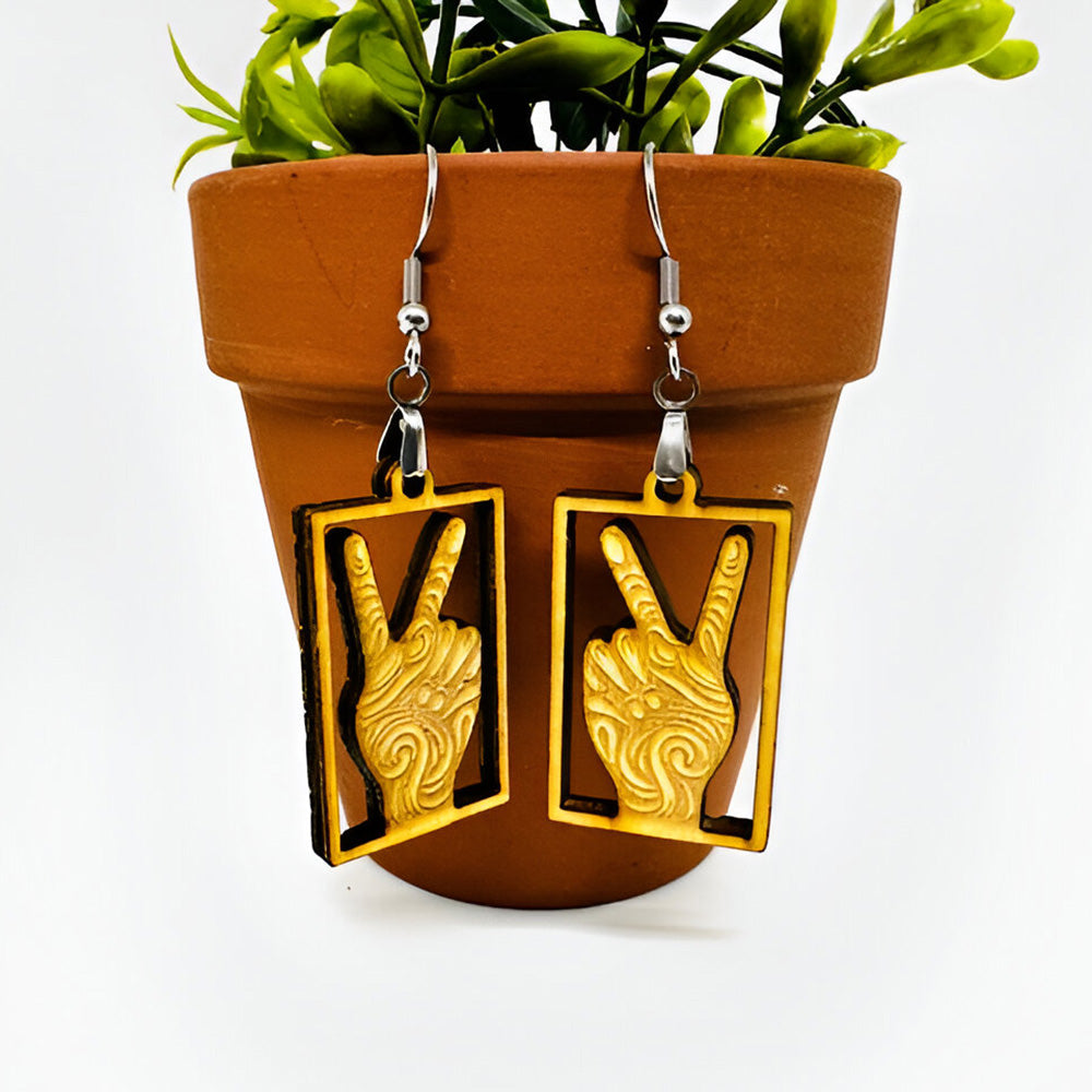 Swirly Peace Hand Earrings - Glowforge