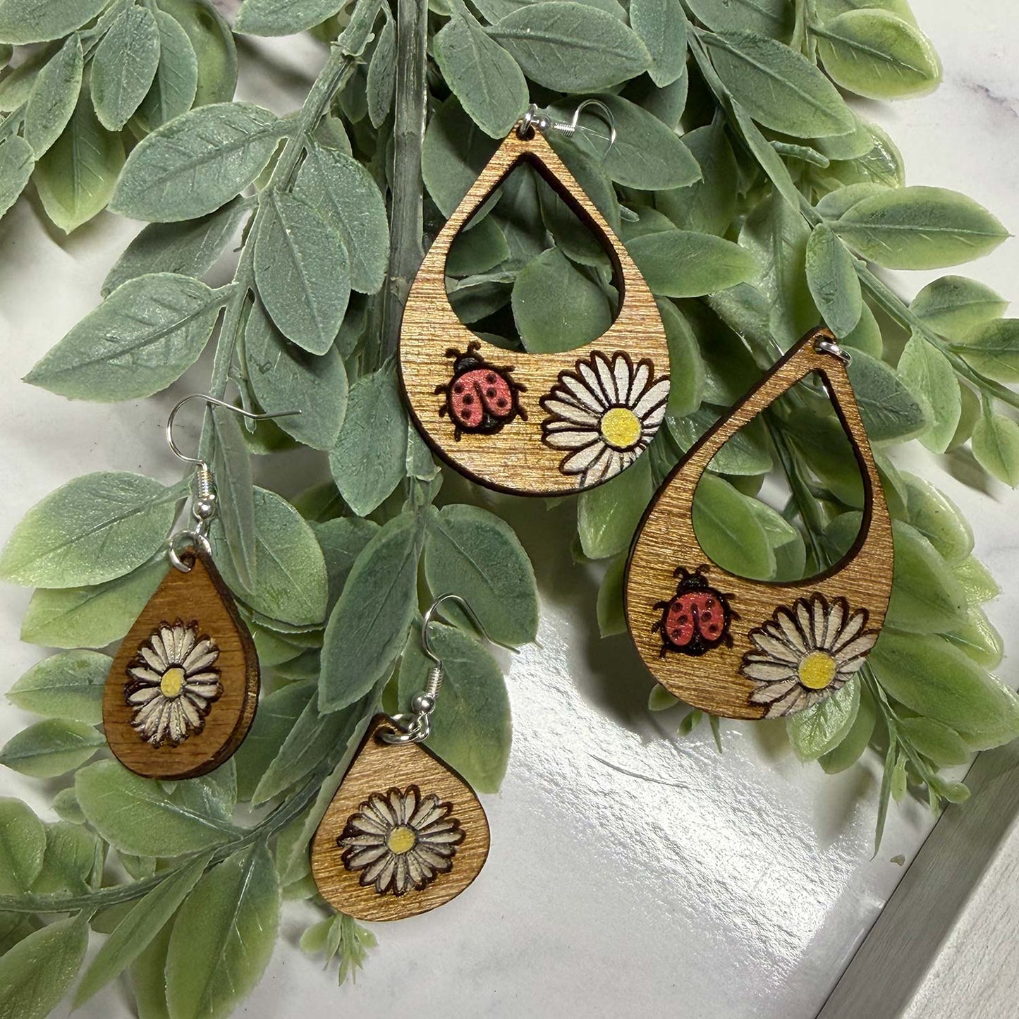 Teardrop Ladybug Daisy Earrings (Set of 2) - Glowforge
