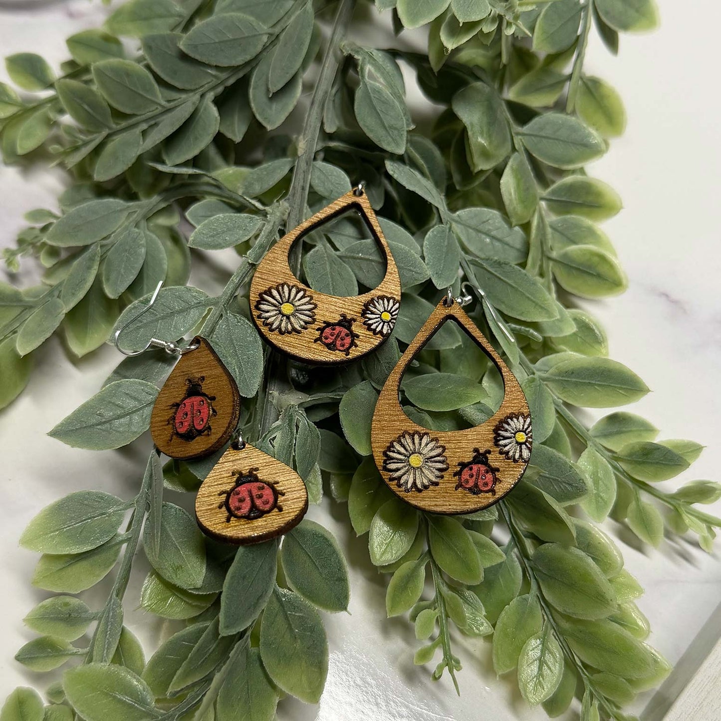 Teardrop Ladybug Sunflower Earrings (Set of 2) - Glowforge