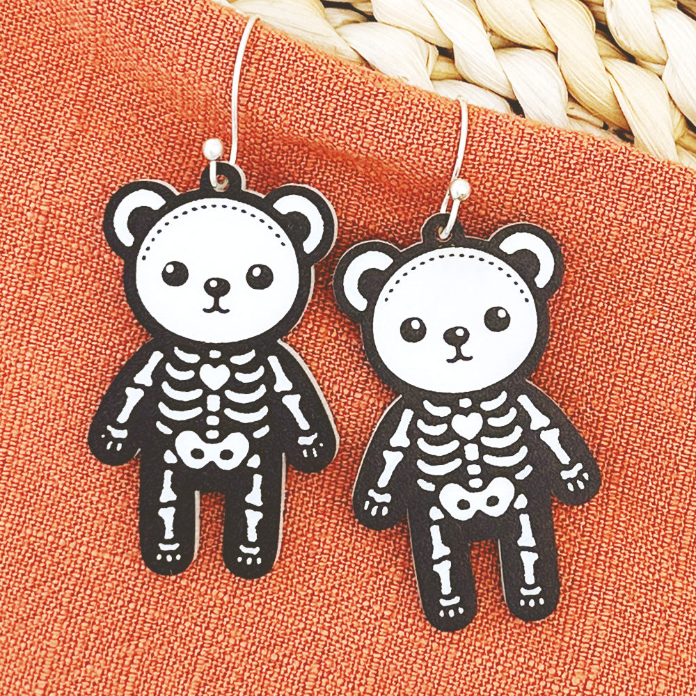 Teddy Bear Skeleton Halloween Earrings - Glowforge