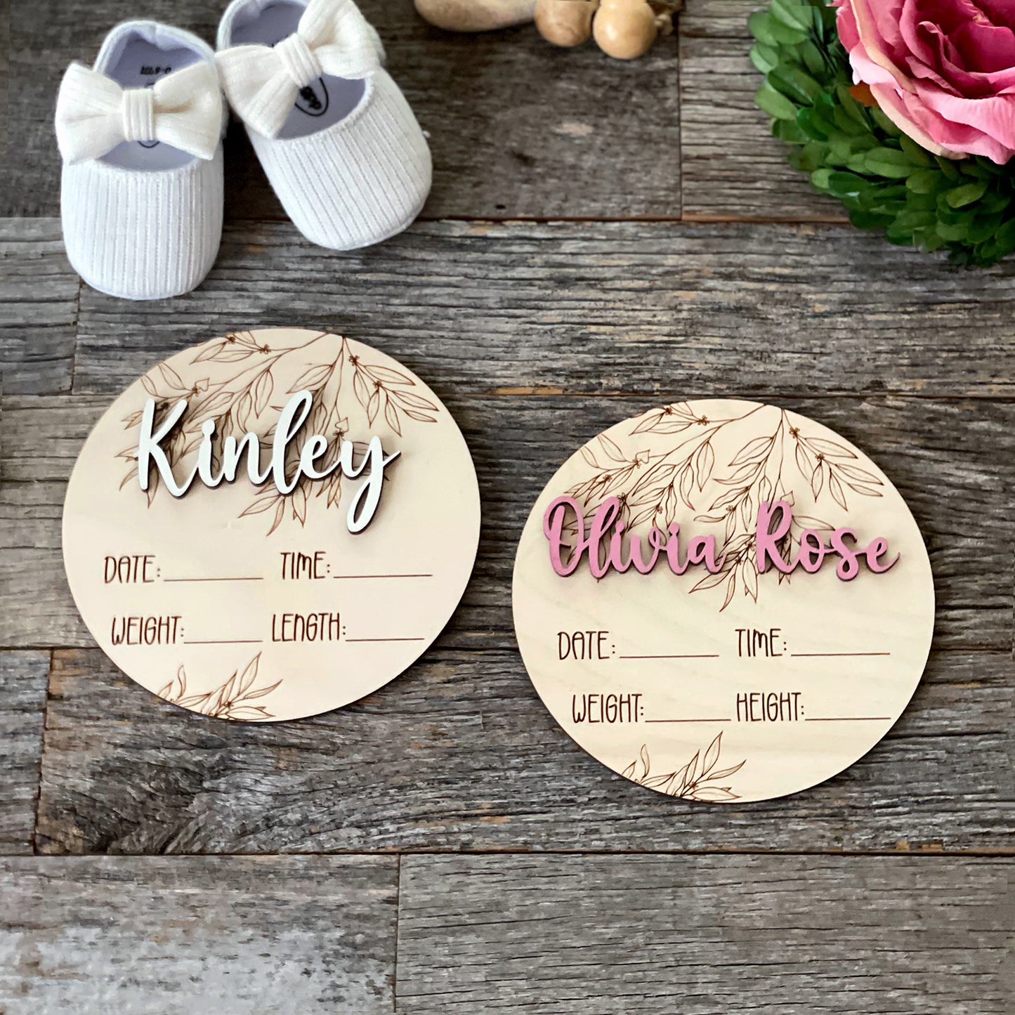 Unisex Baby Birth Announcement with Lovely Eucalyptus Branches Version #1