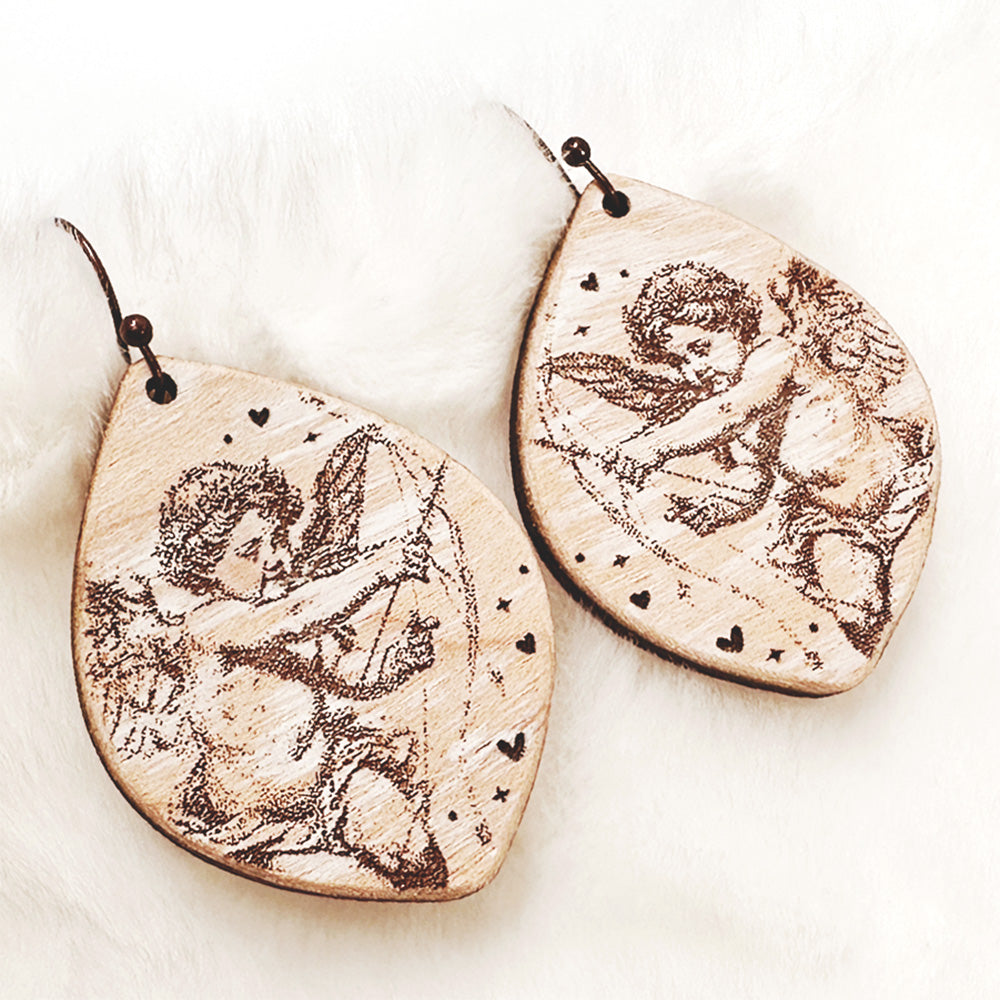 Vintage Cupid with Love Hearts and Arrow - Valentine's Day Earrings - Glowforge