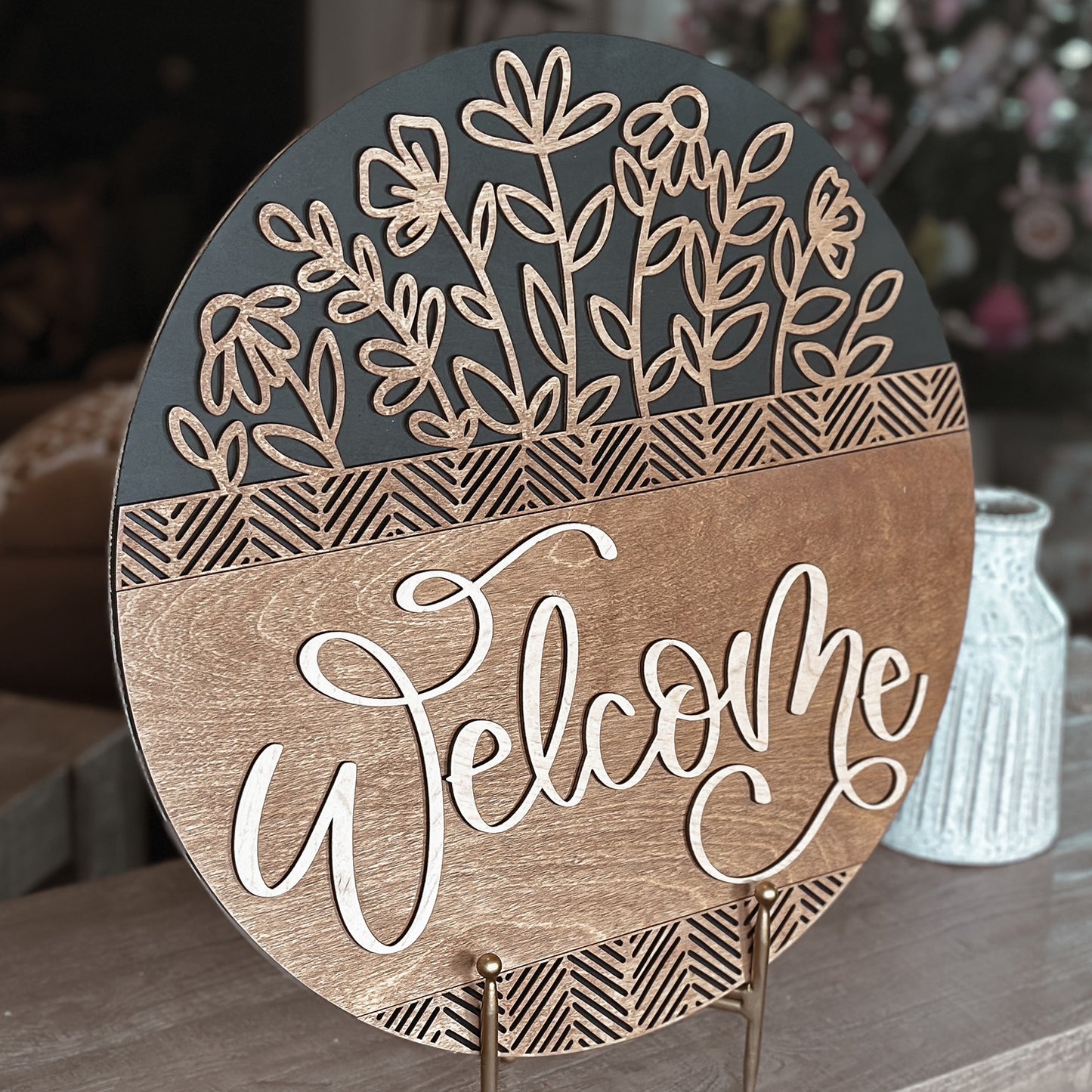 Welcome Floral Geometric Door Hanger - Glowforge