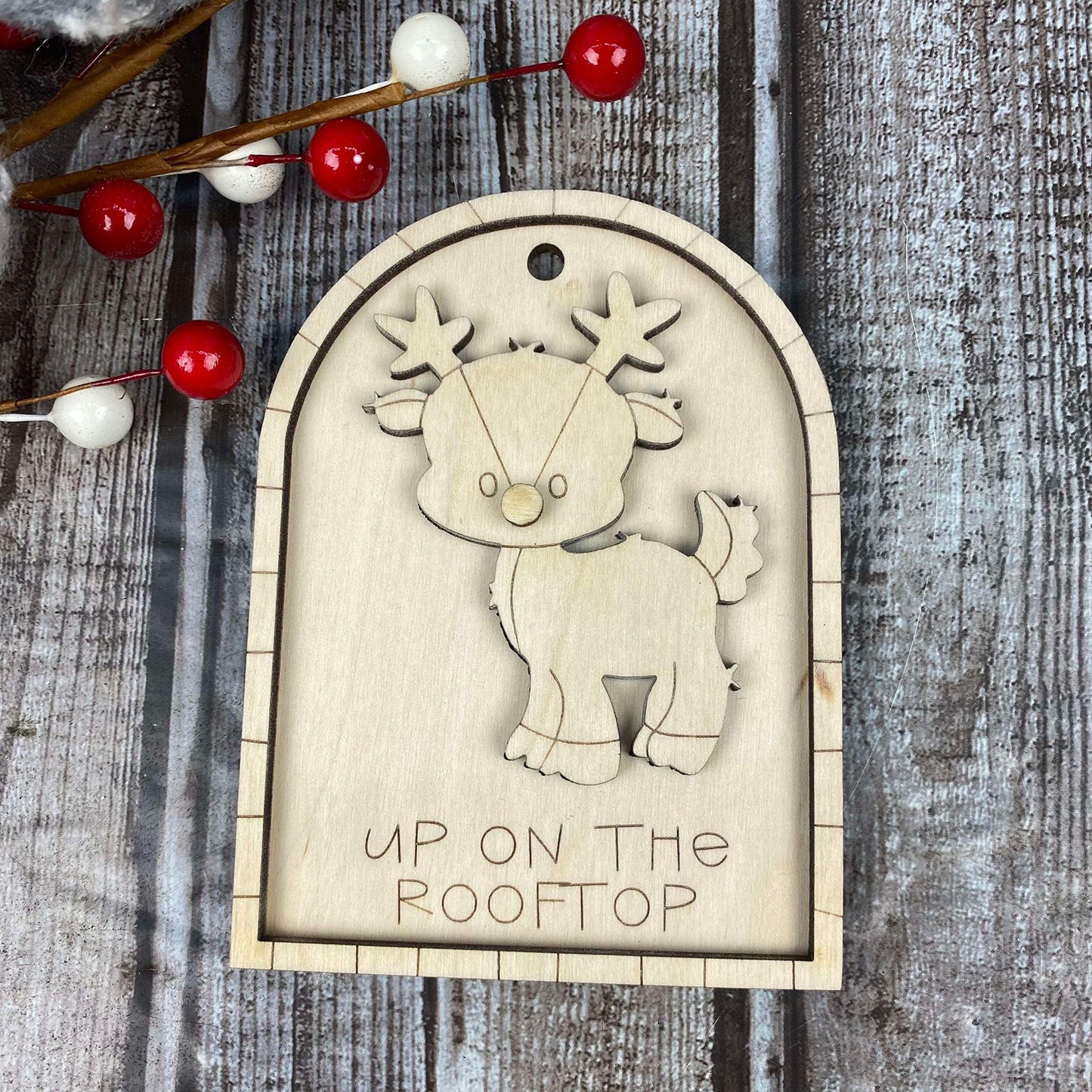 Whimsical Black & White Checked Reindeer Arch Ornament / Gift Tag - Glowforge